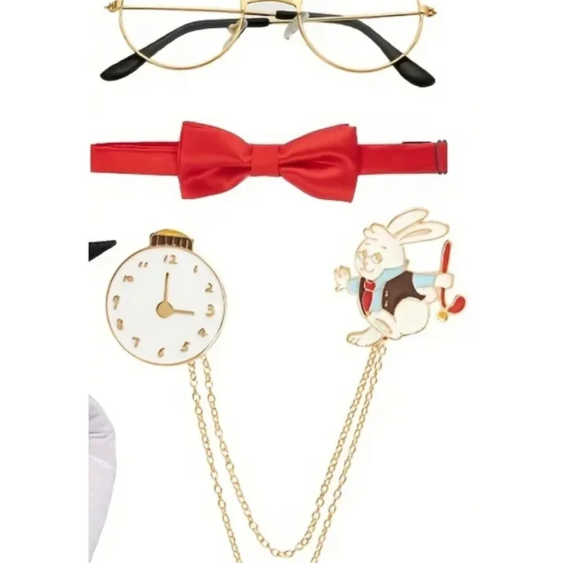 Cosplay conjunto de traje de coelho branco chapéu de chapeleiro louco orelhas de coelho topper chapéu de pelúcia para o dia das bruxas conjunto de acessórios de páscoa