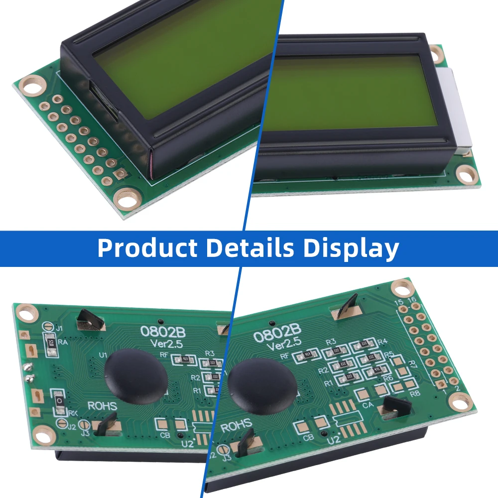 Russian Yellow Green Film 0802B Character LCD Screen 8*2 0802 16 PIN 58*31.87*13.5Mm Original ST7066 Chip LCM Display Module