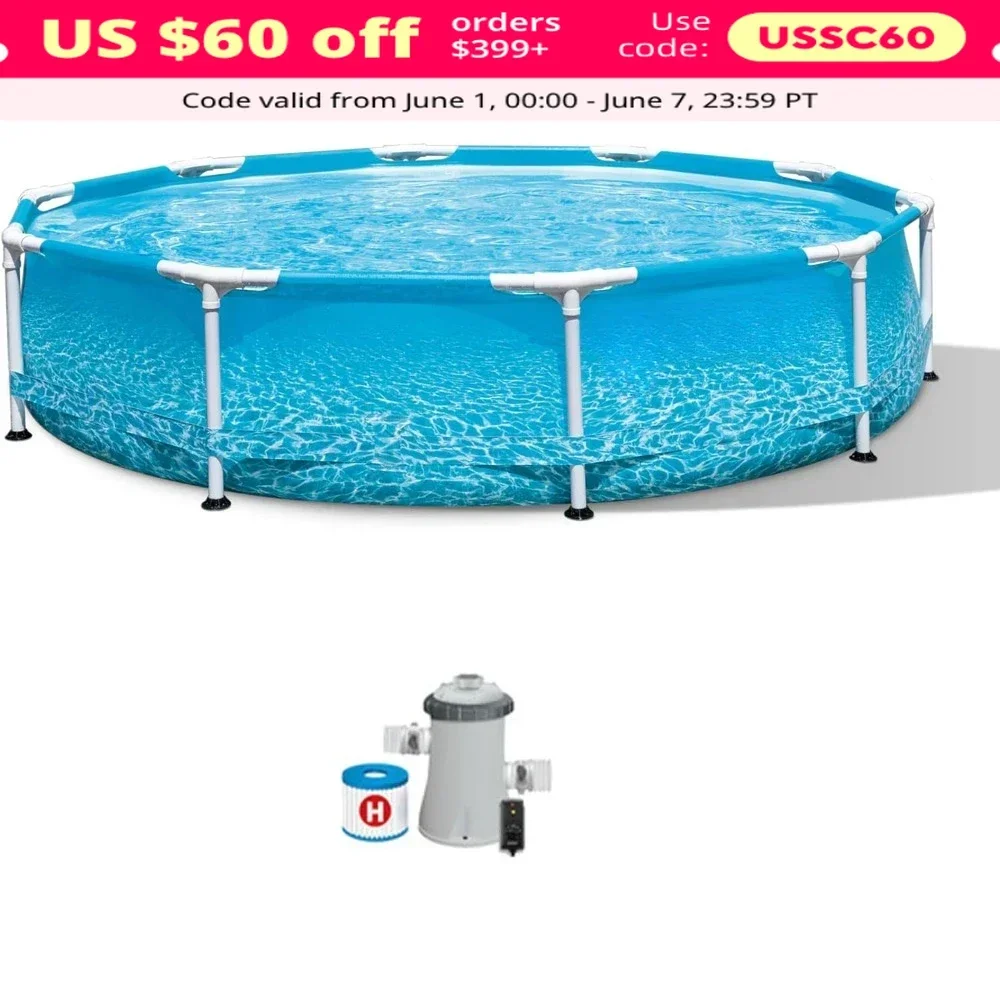 

Swimming Pool, 10 Feet X 30 Inch Outdoor Above Ground Circular Beachside Swimming Pool with Filter Pump, Inflatable Hot Tub