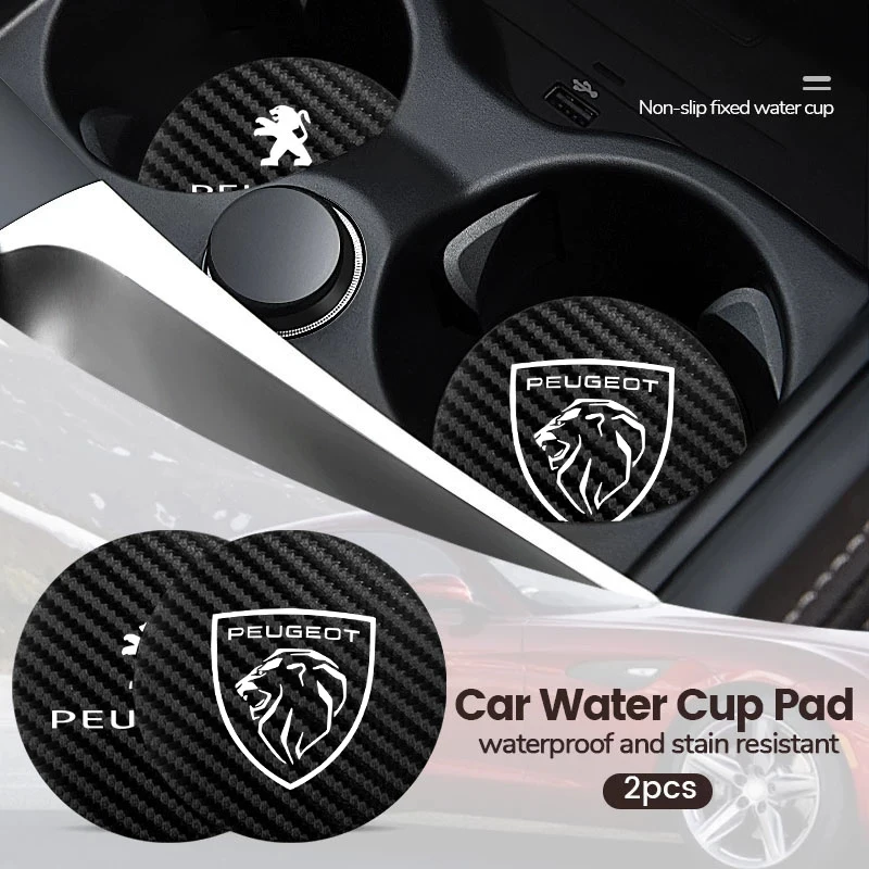 Car Accessories Carbon fibre Coaster Non Slip Water Cup Pad Mat For Peugeot 408 4008 308 3008 5008 508 2008 208 301 407 108 106