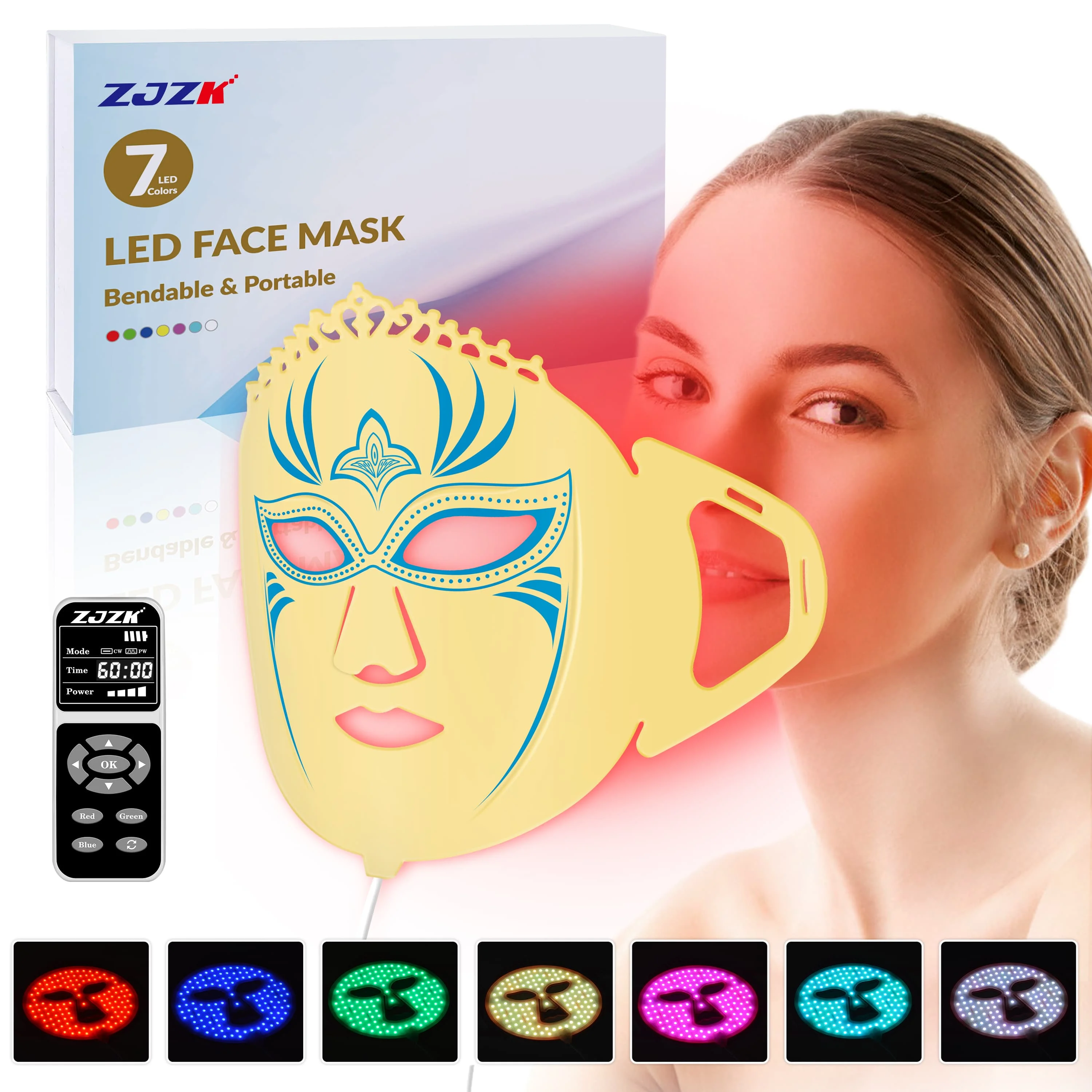 Dawfek Máscara de terapia de luz roja de 7 colores 360 Chips Máscara facial LED Terapia de luz Terapia de luz roja para reparación facial Piel dañada