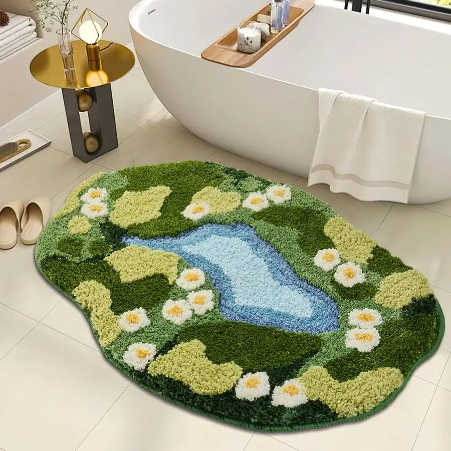 

Moss Bath Mat,Cute Green Bathroom Rug Thick Bathroom Rugs Runner Rug Long Absorbent Non Slip Microfiber Rugs for Shower Floor, S