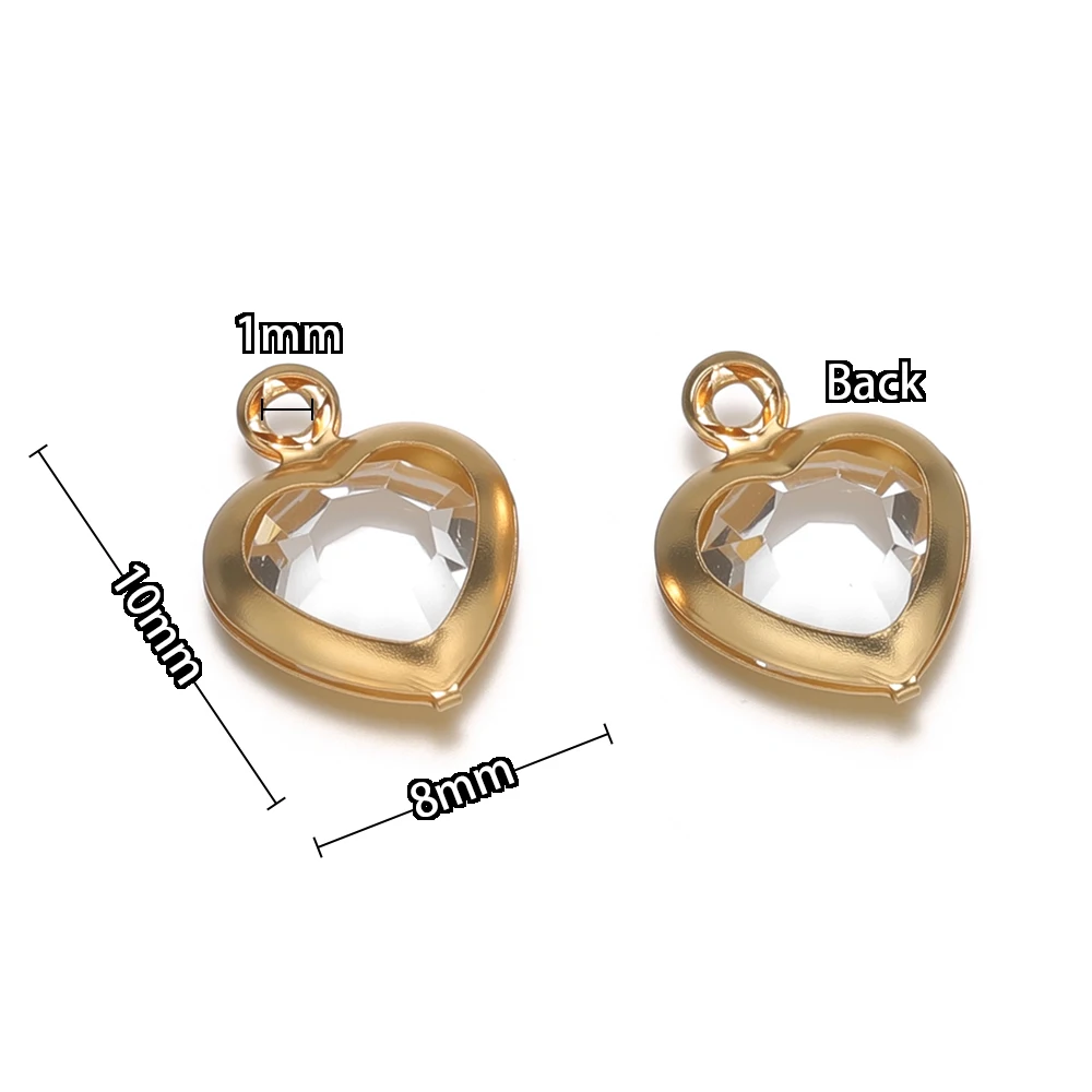 20 Stück Edelstahl 8mm Herz-Zirkon-Anhänger für DIY-Schmuckherstellung, Halsketten, Anhänger, Armbänder, Ohrringe – Detail 3