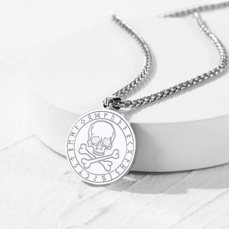 Stainless Steel Vintage Nordic Punk Skull Viking Pendant Necklace for Men Women Amulet Accessaries Hot Sale Jewlery Gifts