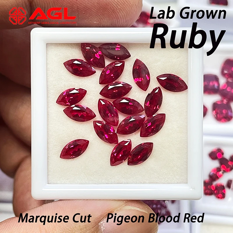 

Lab Grown Ruby Marquise Cut Pigeon Blood Red Gemstone DIY Charms Jewelry Making Main Materials Selectable AGL Certificate