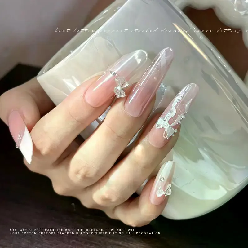 1 Set Y2K Moon Bow Nail Rivet Studs 12 Grids Transparent 3D Bow Tie Nail Charms DIY Valentine's Day Manicure Decoration