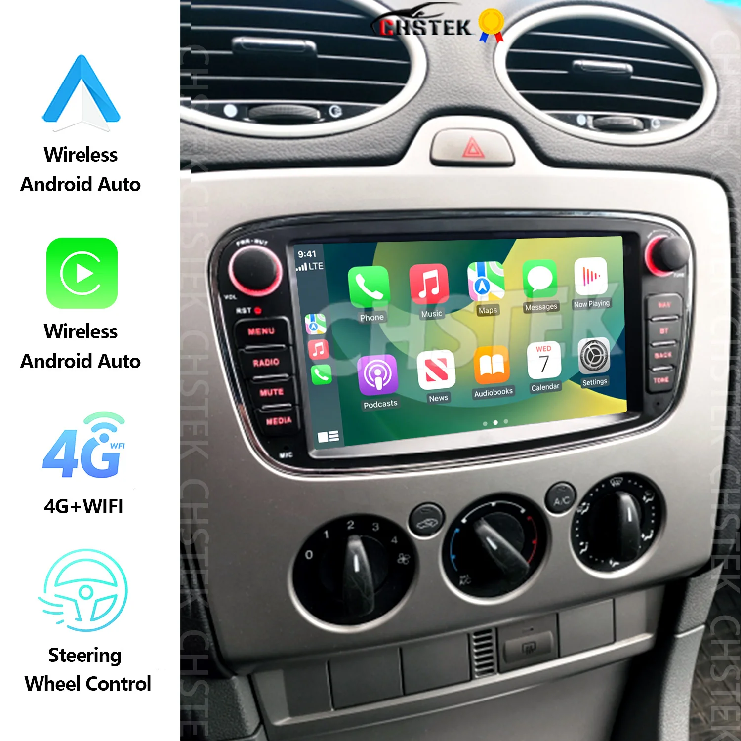 

CHSTEK Car Radio For Ford Focus 2 MK4 Mondeo Kuga S-Max C-Max Transit Galaxy Multimedia Player Carplay Android 13 GPS WIFI 4G FM
