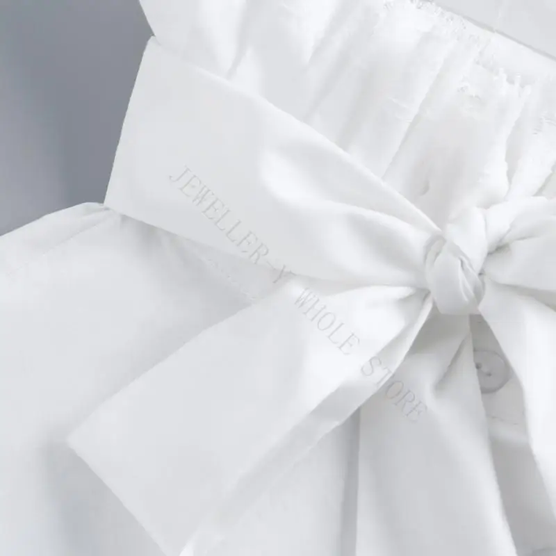 R7UF Detachable False Collar for Women with Tie Front and Ruffled Stand Collar, Cotton Collar Insert for Office Layering