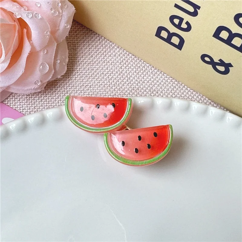 4 Stück/Set Mädchen Haaraccessoires Creme-Farbene Mattierte Eis-Transparente Frucht-Haarspangen Imitierte Frucht-Haarnadeln Pfirsich-Erdbeer-Kopfschmuck – Detail 7