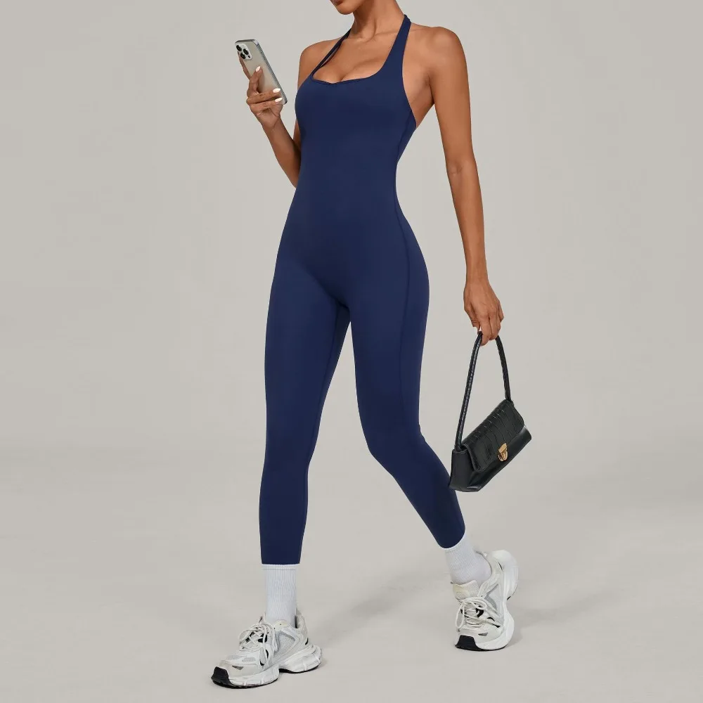 New Seamless Halter Neck Yoga Jumpsuit Outdoor Dance Fitness Sports Bodysuit Tight Yoga Wear Gym Workout for Women