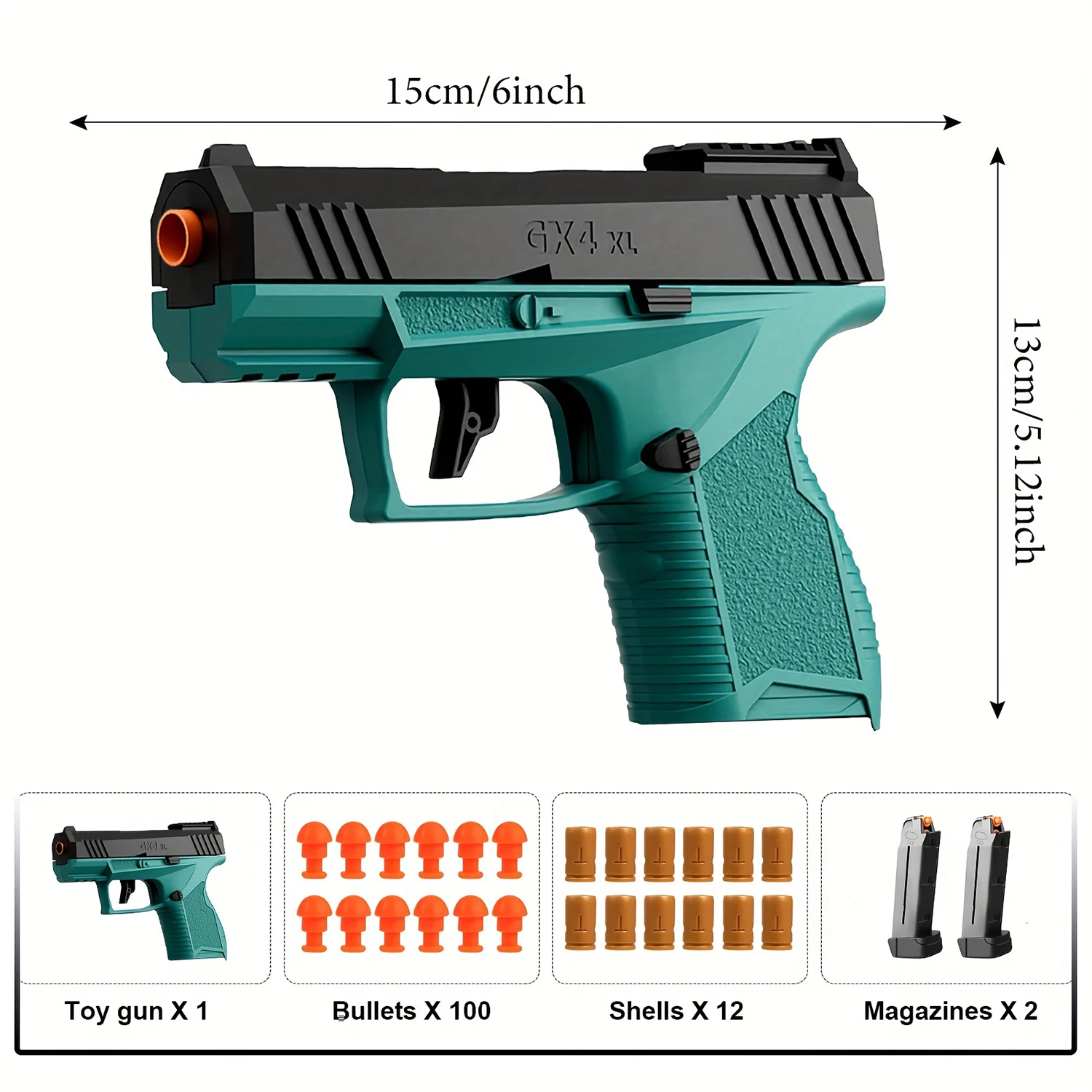 Soft Bullet Gun ปืนของเล่น 100 กระสุน, 12 เปลือกหอย, และ 2 นิตยสารใหม่ของเล่นปืนพก Hollow เครื่องแขวน, ของเล่นโฟม Blas