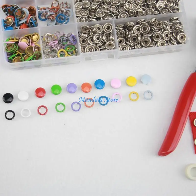 

U2JC 200pcs 10 Colors Metal Prong Button Grommets Fasteners with Hand Plier Installation Tools for DIY Clothing