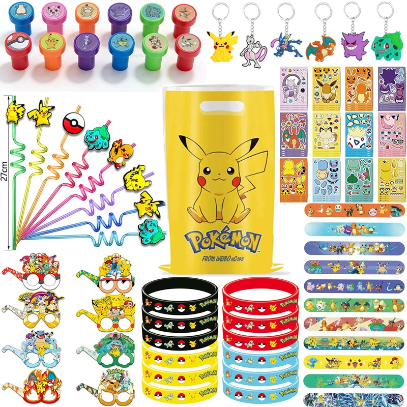 Artículos de Fiesta de Cumpleaños con Temática de Pikachu, Pulseras, Sellos, Bolsas de Regalo, Relleno de Piñata para Decoración de Fiestas