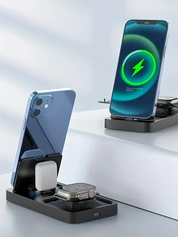 منصة حامل شاحن لاسلكي قابلة للطي من VIKEFON ، محطة شحن سريع 3 في 1 لهاتف iPhone 15 و 14 و 13 و 12 ، ساعة Apple ، 8 ، 7 ، Airpods Pro ، 15W