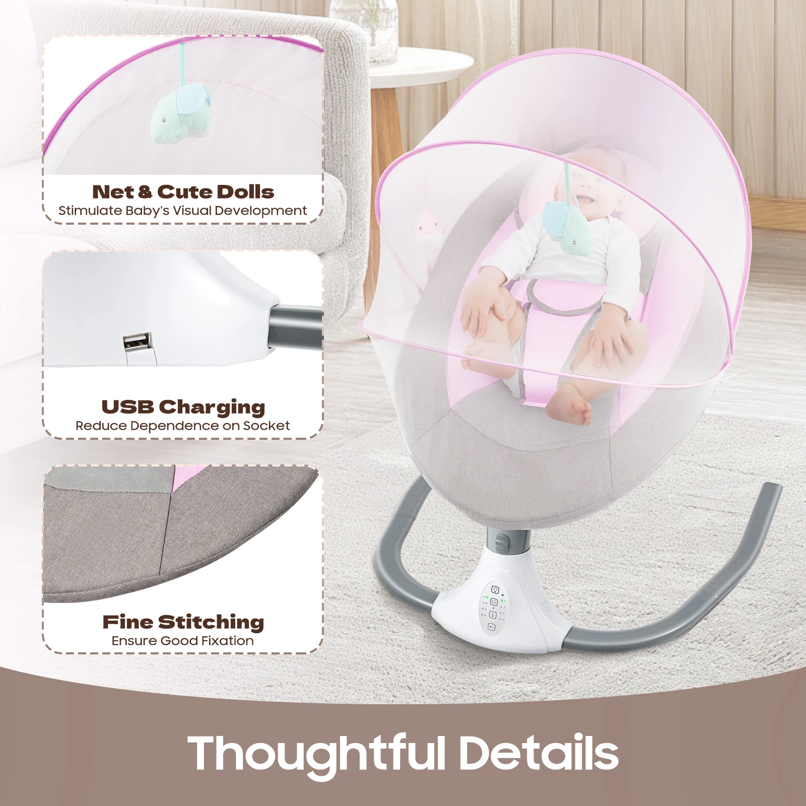 Automatic Electric Baby Bouncer Swing Chair Cradle Rocker Seat Bouncy Rocking with Music and Toys for 0-12Months 3-12KG