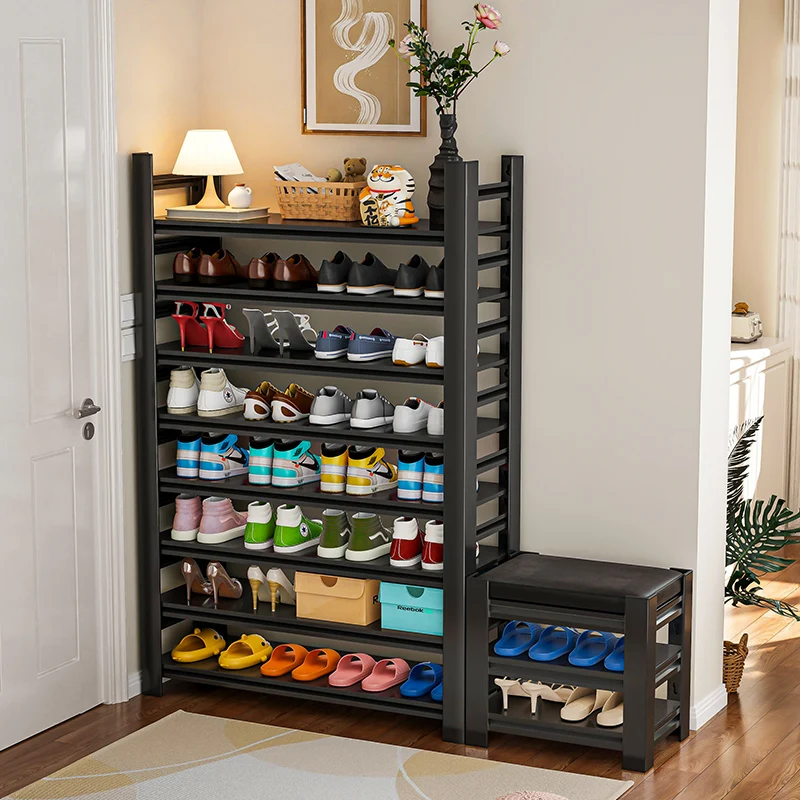 

Modern Simple Iron Art Stainless Steel Shoe Rack Home Entrance Multi-layer Easy-to-Use Seatable Shoe Bench Steel Metal Craft