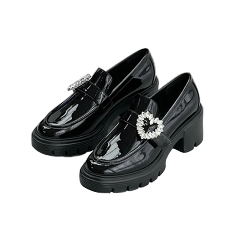 

Withered 2025 Spring Academic Style Retro Moccasin Shoes British Thick Bottom Soled Love Buckle Loafers Shoes Women