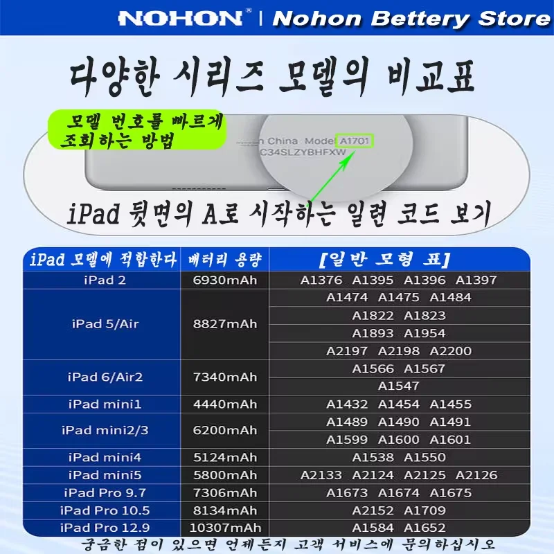 NOHON nuova batteria per Tablet per iPad 6 Air 2 A1566 per iPad 5 Air 1 A1474 A1475 10.2 Mini 2 3 4 5 Pro 9.7 10.5 11 12.9 batteria