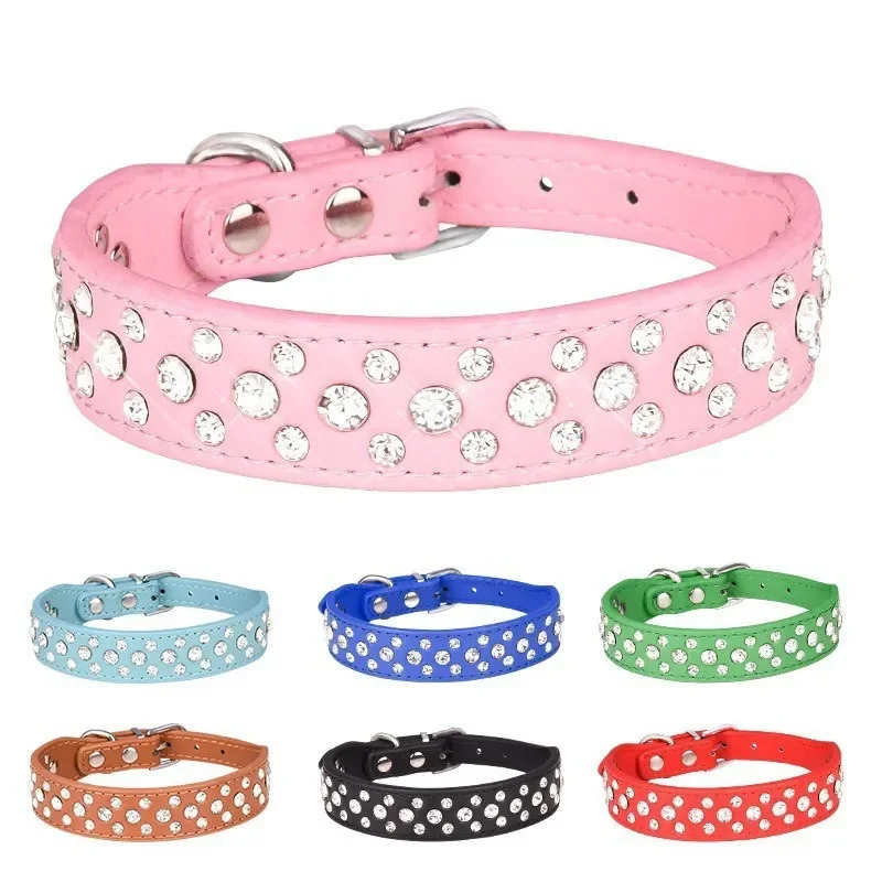 Niedliches Rosa Strass-Hundehalsband, Verstellbares PU-Leder Haustierhalsband mit Funkelnden Kristallen, für Kleine Hunde und Katzen, Party & Alltag – Detail 1