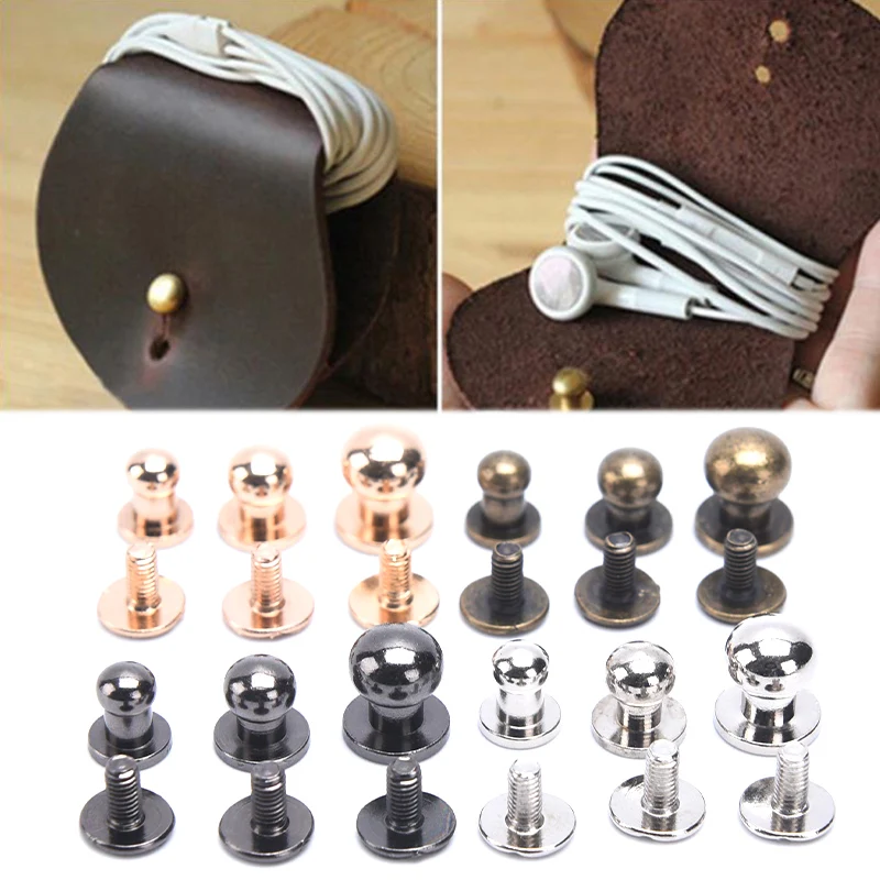 10set Round Head Solid Brass Stud Spots Screwback Back For DIY Handmake Leather Bag Screw Nail Rivet Hardware Accessaries