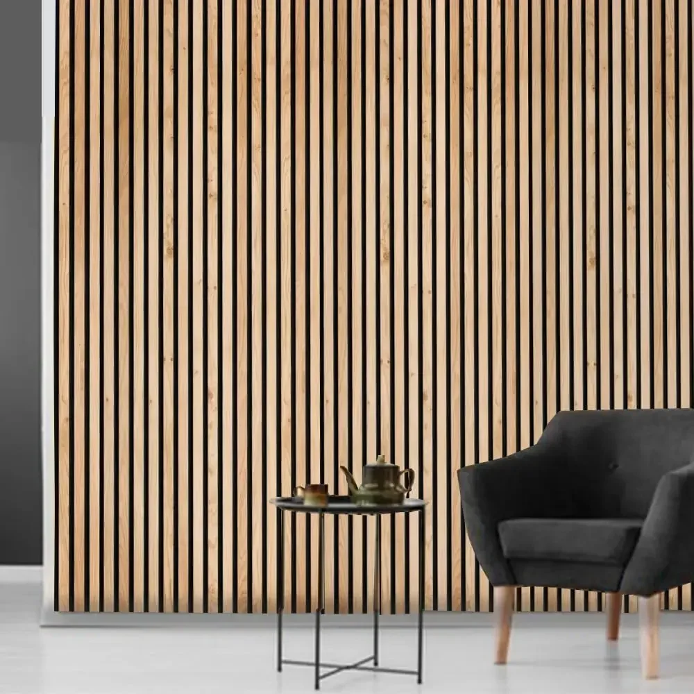 3D-houten Wandpanelen | Akoestische Panelen Voor Binnenwanddecoratie Op Vilten Rugplank | Decoratieve Lamelsteenpanelen-8X1 Ft. X 2-Pakket