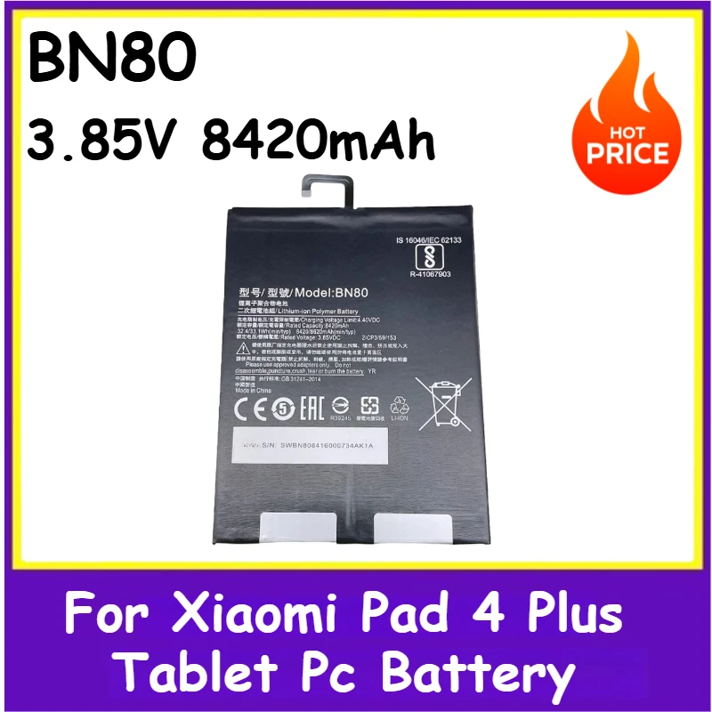 

Tablet PC Battery 3.85V 8420mAh BN80 For Xiaomi Pad 4 Plus Replacement Battery Brand-New High Quality