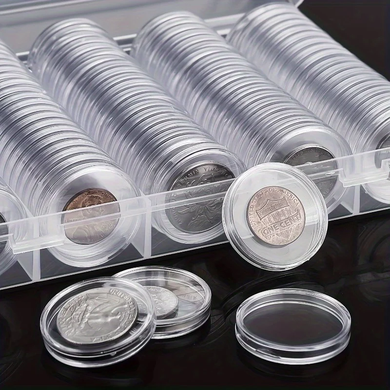 100 x 27mm Coin Boxes, Coin Storage Boxes With Plastic Organiser for Coin Collecting, Commemorative Coin Protectors
