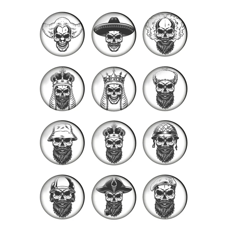 24pcs/lot Fashion Individuality Art Skull 10mm to 25mm Round photo glass cabochon demo flat back Making findings Jewelry H021