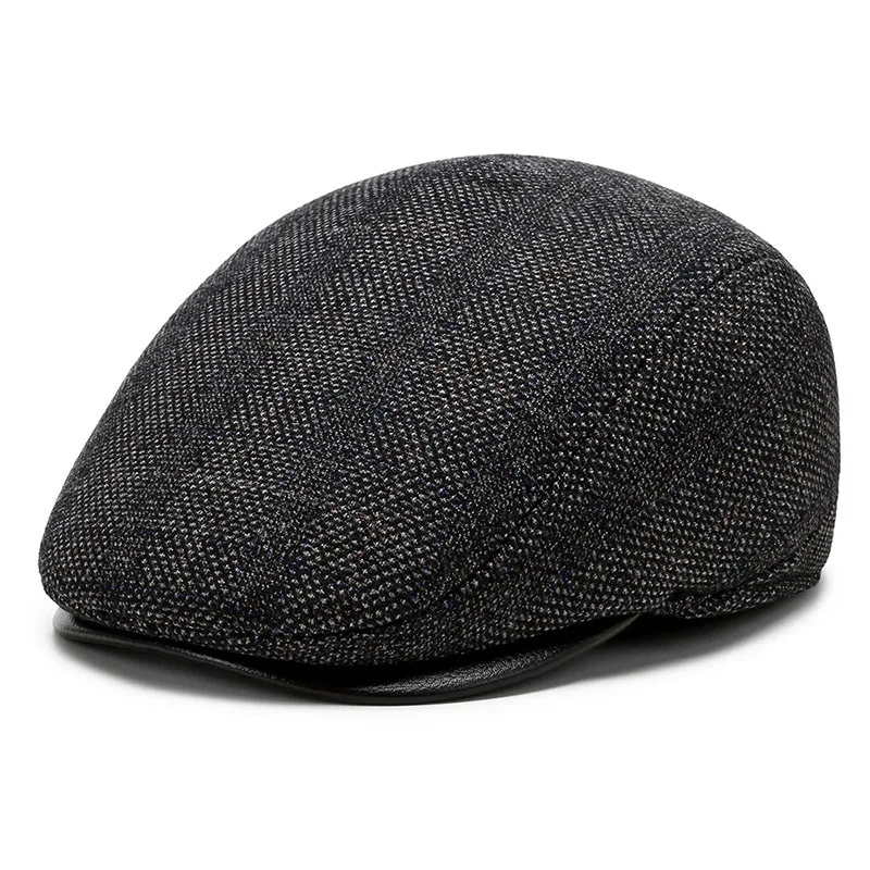 Autumn and Winter Men\'s Beret Warm Protective Ear Tweed Cap Sunshade Cotton Cap Octagonal Cap Old Man Forward Cap Painter\'s Cap