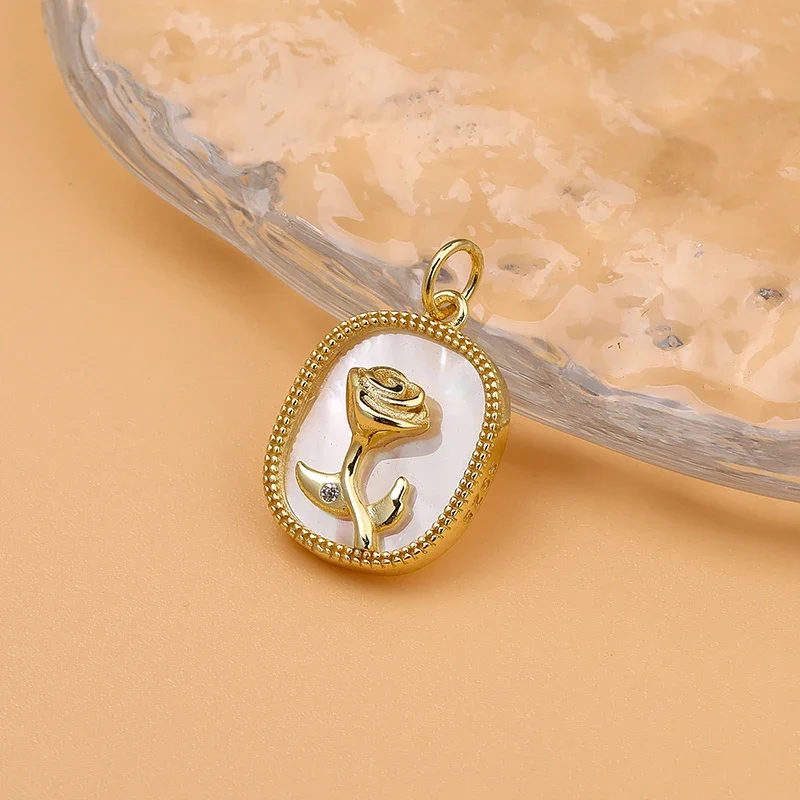 925 Sterling Silver Shell Rose Pendant Bracelet Necklace Pendant Jewelry Accessories