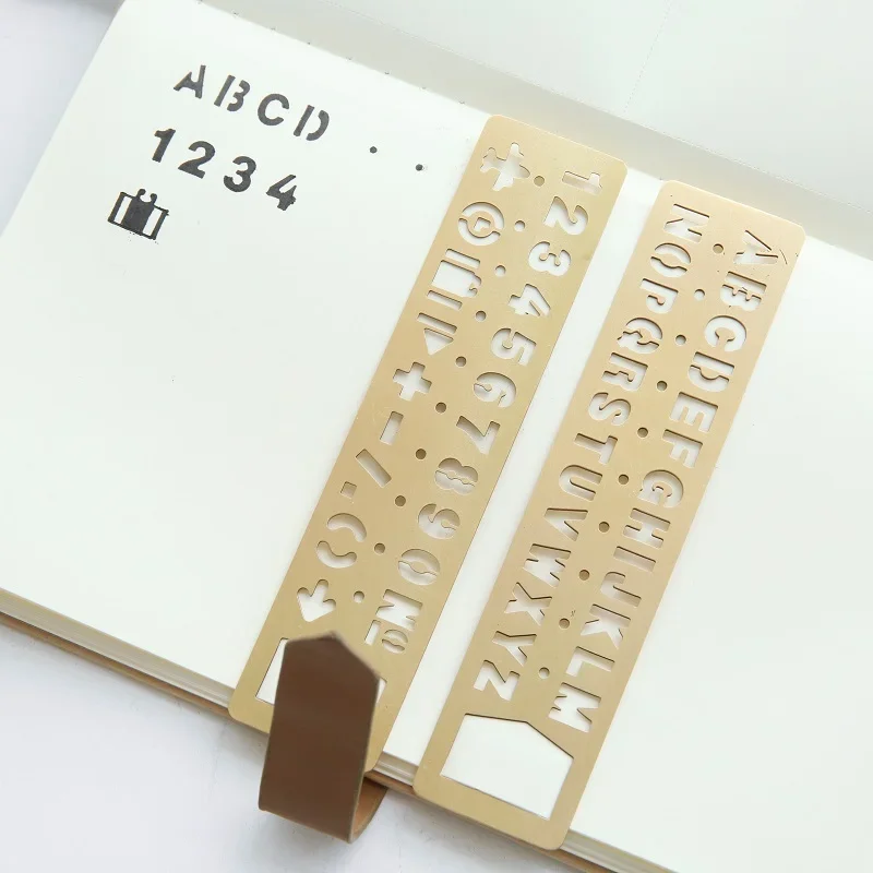 Marcapáginas de Metal de latón Vintage con letras digitales, regla ahuecada, accesorios de Planificador de cuaderno, papelería para Midori Travelers
