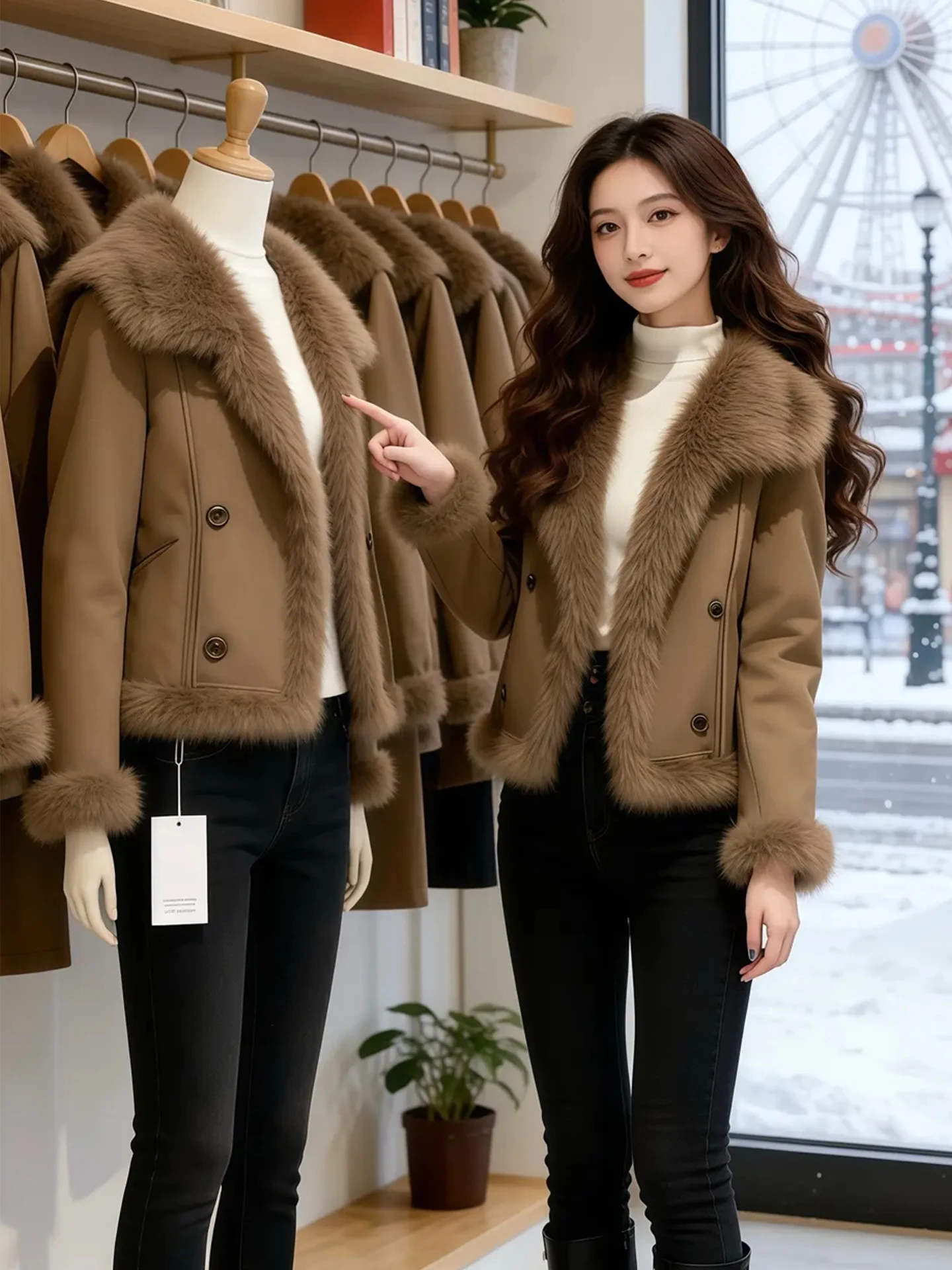 

Кардиган-пальто женское зимнее утепленное из хлопка с большим меховым воротником, больших размеров, модное, повседневное