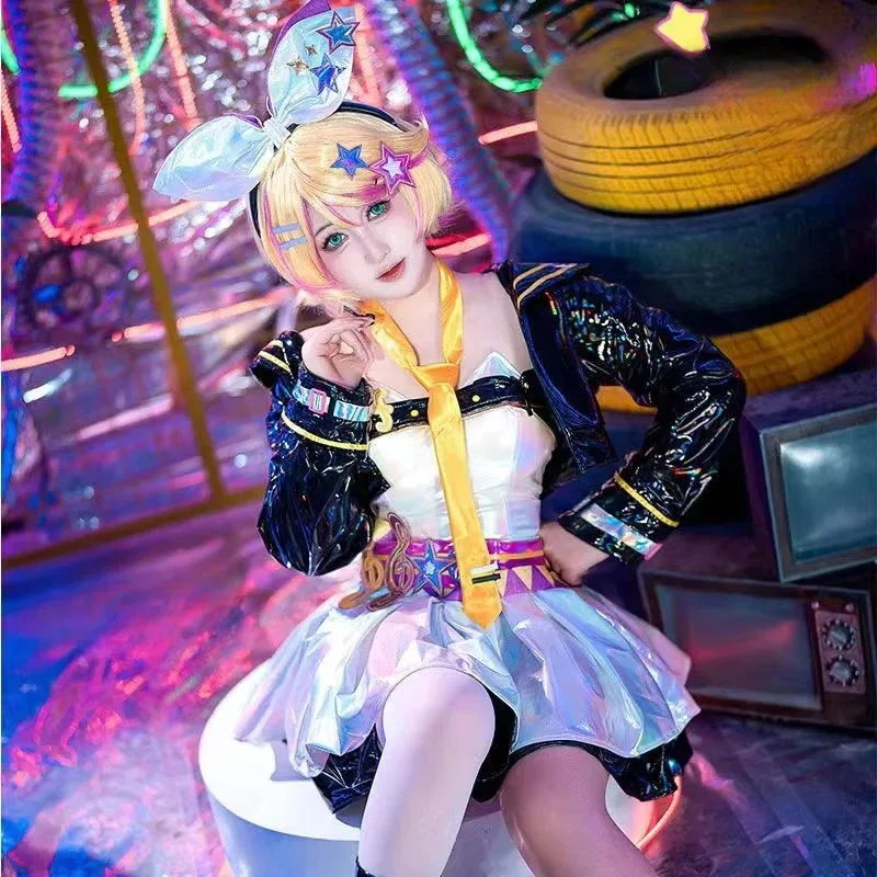 

DY20Anime Kagamine Rin Len‌ Cosplay Costume Game Muse Dash‌ Role Play Skirt Short Accessories Set Unisex Outfit Carnival Party