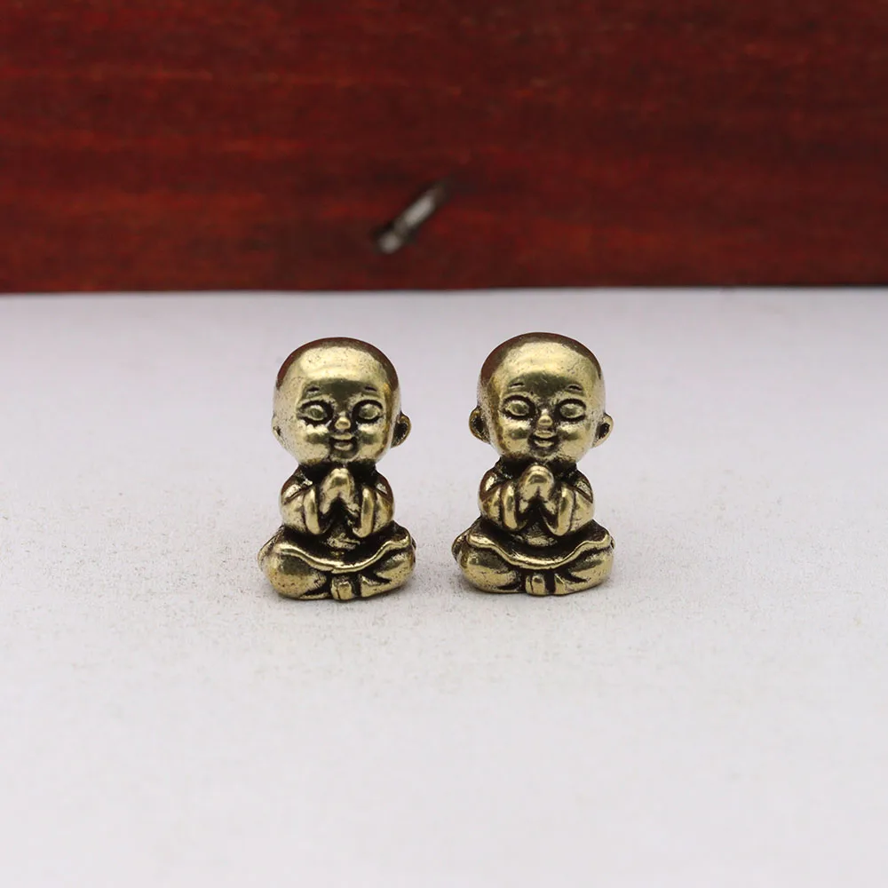 Brass Young Monk Miniature Figurines Micro Landscape Desktop Ornaments Buddha Small Statue Home Decorations Crafts Accessories