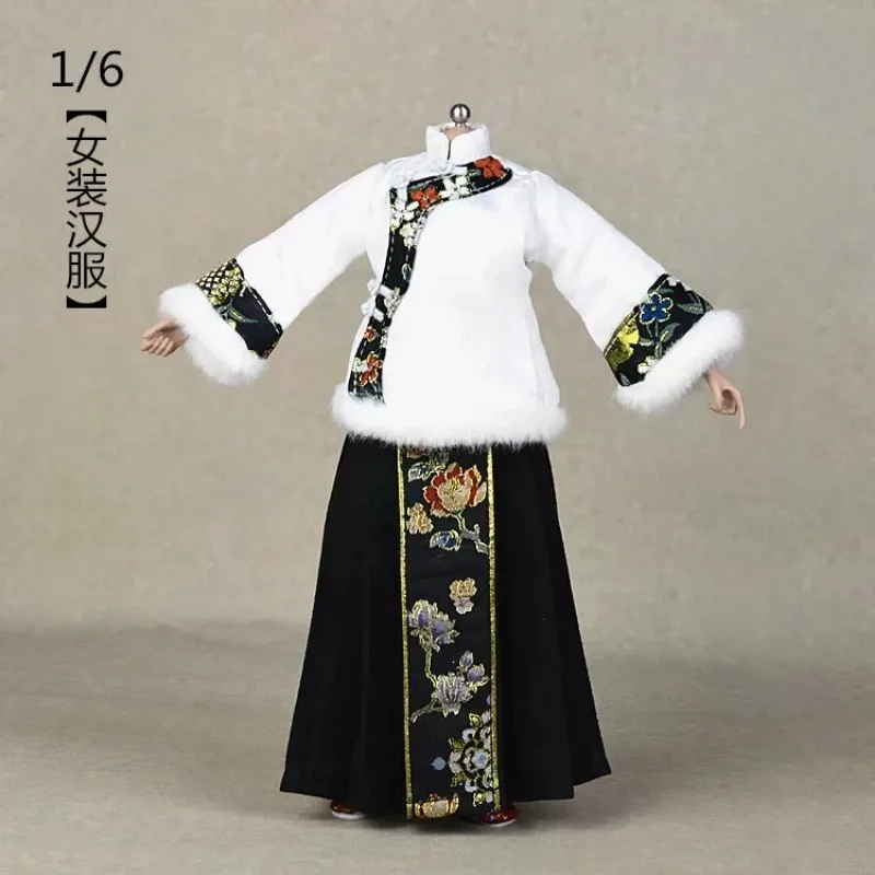 1/6 Maßstab Chinesisches Tang-Kostüm für Frauen, bedruckter Hanfu-Pferdegesichtsrock, Kapuzenumhang für 12-Zoll-Soldaten-Actionfigur-Puppe – Detail 2