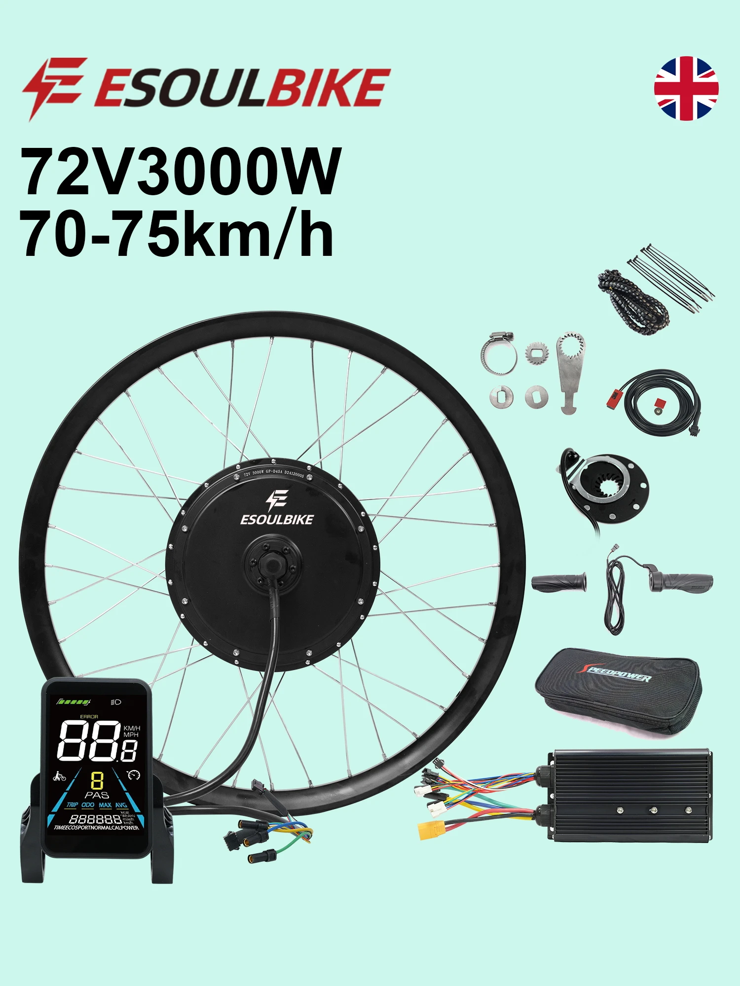 AliExpress ESOULBIKE Hub Motor Ebike Kit 72V 3000W 3.0 Tire MTX  26 27.5 28 29 700C Wheel Rear eBike Engine Electric Bicycle Conversion Kit