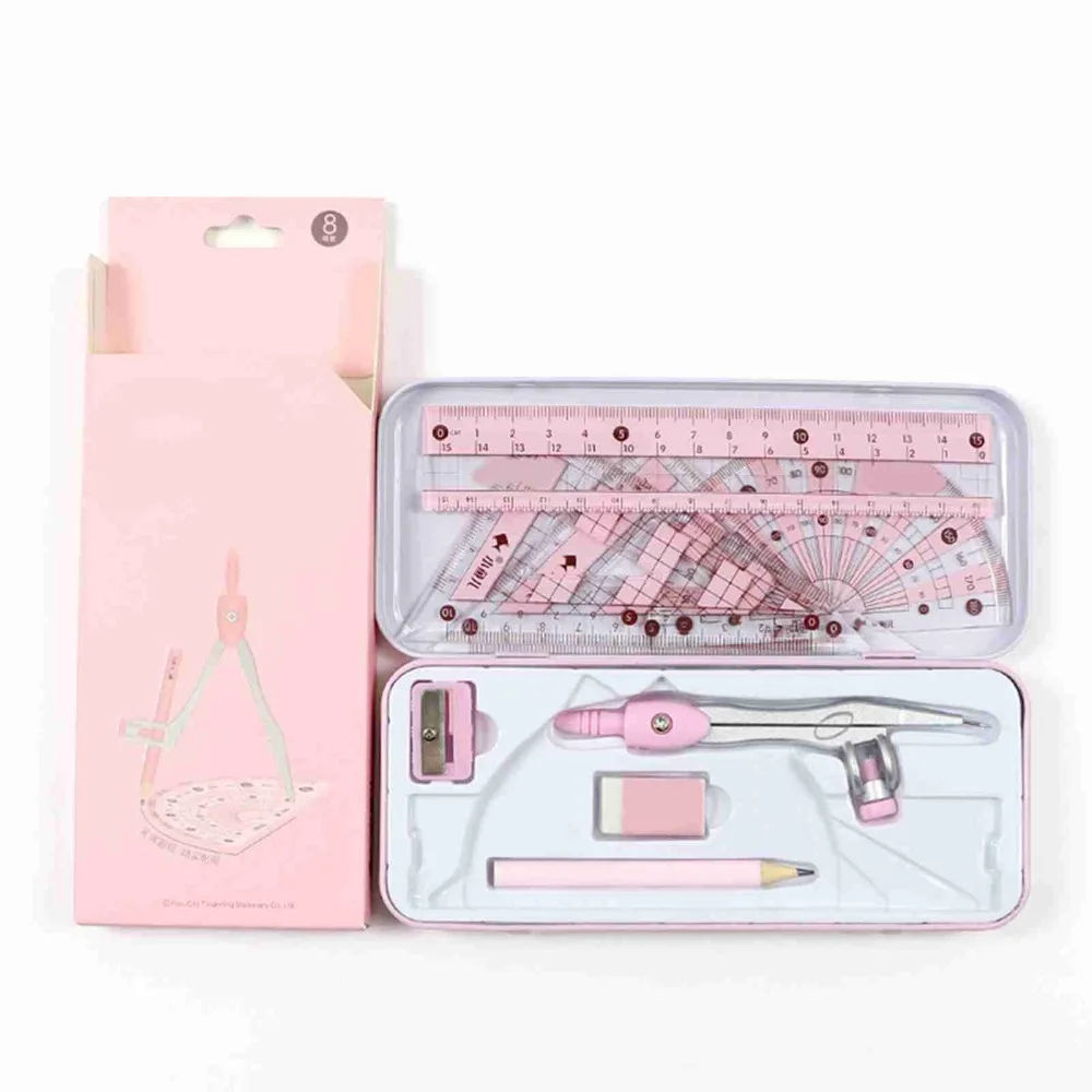 

Набор для черчения из прочной железной коробки: циркуль и линейка, синий/розовый, 160*65 мм, для экзаменов и геометрических построений