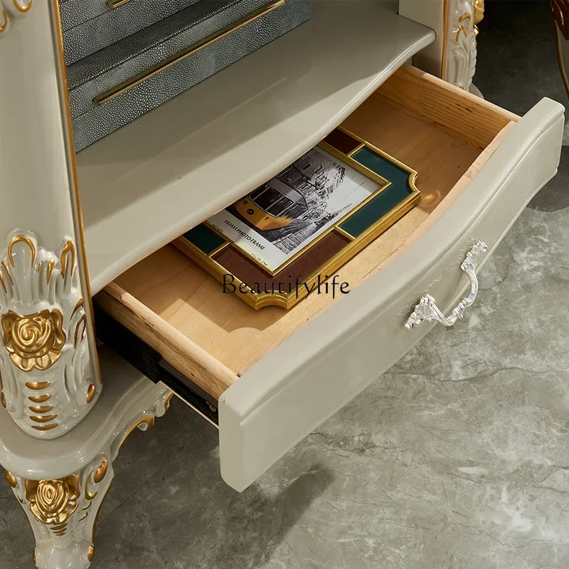 LS 04 حافة أريكة أوروبية مزدوجة الطبقة من الخشب الصلب نحت زهرة غرفة المعيشة طاولة مربعة صغيرة من الرخام