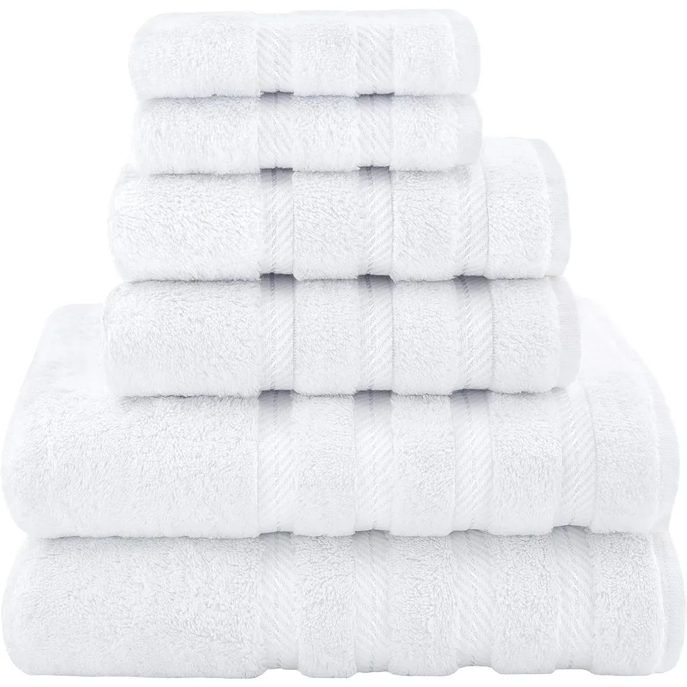 Luxury 6 Piece Towels Set, Include 2 Bath Towels, 2 Hand Towels and 2 Washcloths, 100% Cotton Turkish Towels for Bathroom