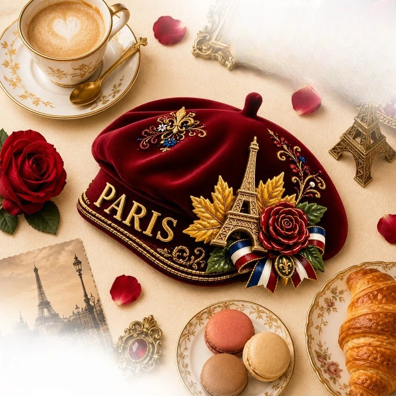 Paris Beret Eiffel Fridge Magnet - Chic 3D French Souvenir Unique European Gift for Travel & Fashionable Home Decor