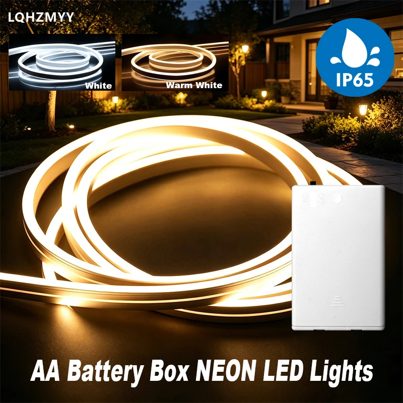 1 Roll of Low-Voltage 5V Neon Light with Battery Box (Battery Not Included), No Light Spots Lled Light Strip, White/Warm Light, 1M/2M/3M/4M/5M, Suitable for House Bedroom Ceiling Decoration, Cabinet Mirror Bed Surround Lighting, Space-Themed Christmas Decoration