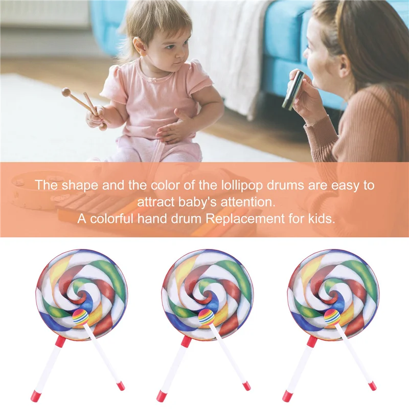 AS96-5Pack 8 Polegada tambor pirulito com malho arco-íris cor música instrumentos de ritmo crianças bebê crianças jogando