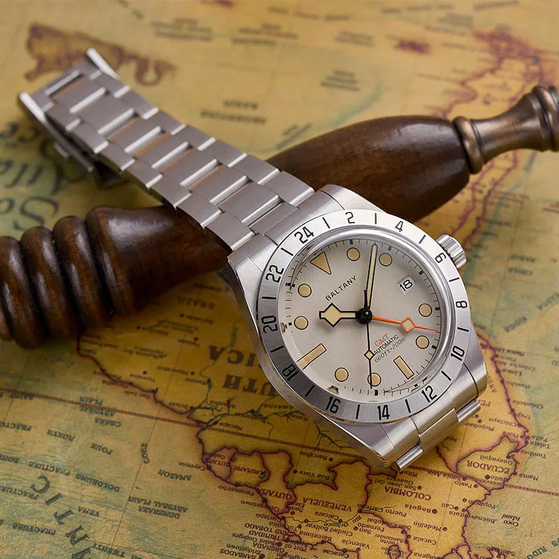 Baltany Retro GMT Jam Tangan Pria S6073 Jam Tangan Mekanis Mewah Tahan Air Gelang Baja Tahan Karat NH34 Jam Tangan Olahraga Otomatis