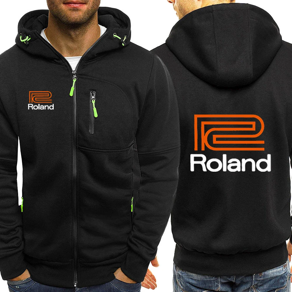 Roland Piano 2024 Tri-color Hooded Jacket Spring Autumn Men Comfortable Leisure Slim-fit Spliced Leisure Comfort Zipper Top