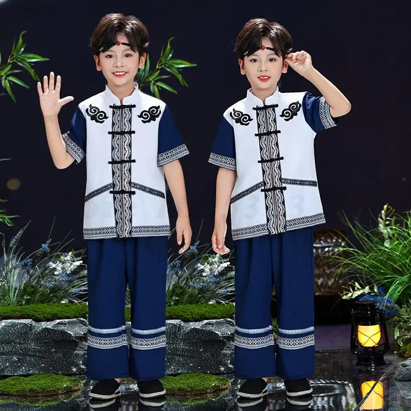男の子 女の子 ミャオ族 モン族 ダンス衣装 子供用 民族衣装 ヴィンテージ 伝統的な中国の民族衣装 ステージパフォーマンス 民族衣装
