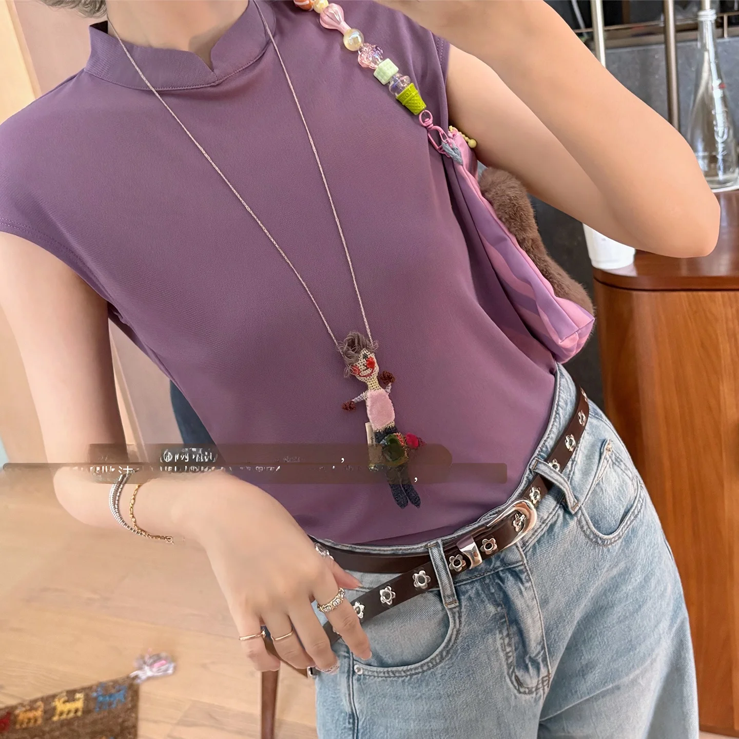 

Vimas Chic Girl Chinese Sle Muted Purple A Light Thin Soft Single Wear Base irt Commute Sle Color Loose Fit T-s...