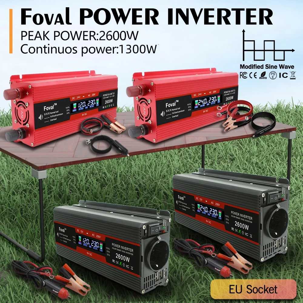 Inverter 12V 220V Inversor De Corriente Para Auto LCD Display EU Universal Socket Power Converter