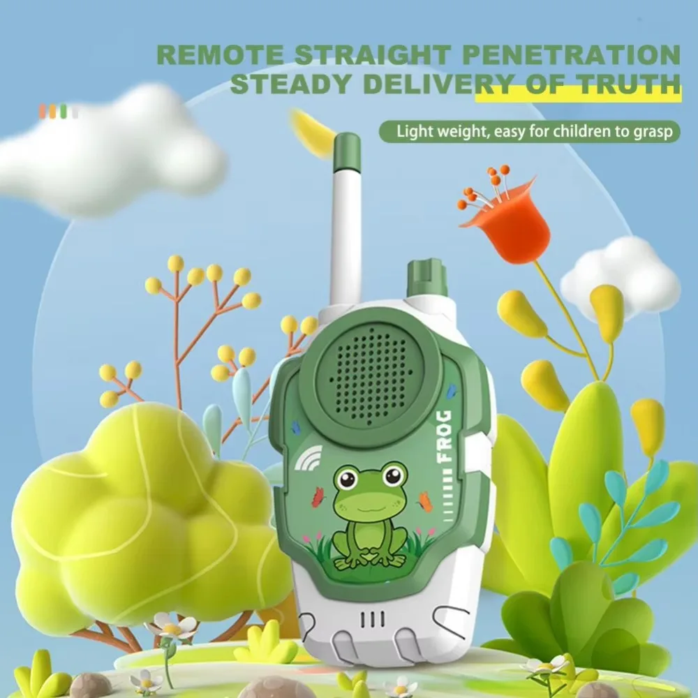 2Pcs Wireless Walkie Talkie Parent-child Interaction Cartoon Mini Handheld Walkie Talkie with Hang Rope Rabbit & Frog