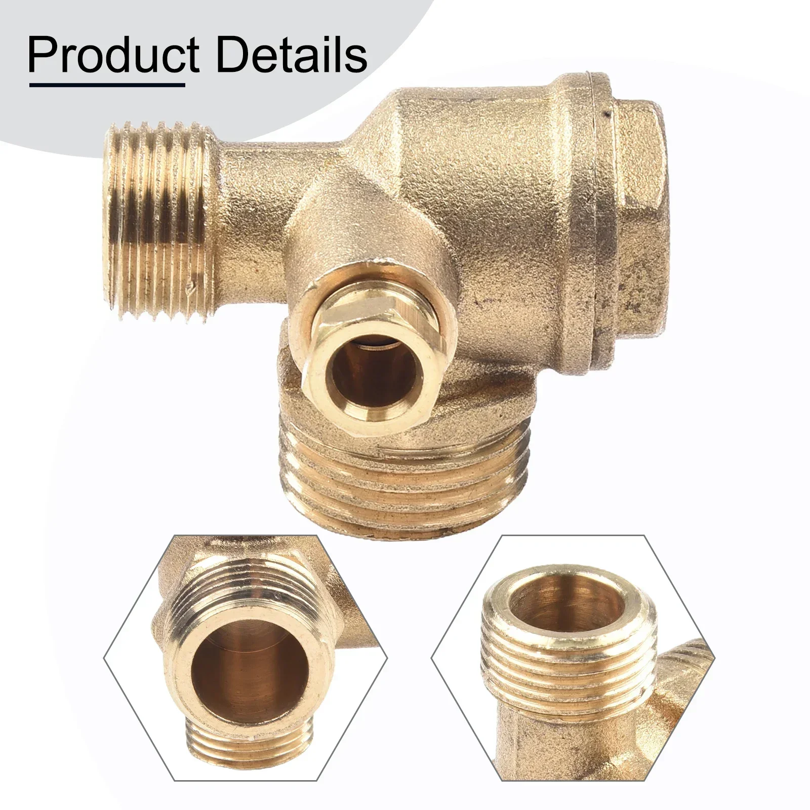 G1/2 Air Compressor Check Valve Copper 3-Port 20*16*10mm Brass Male Threaded Straight Line Lock Cylinder Screw Connector Tool