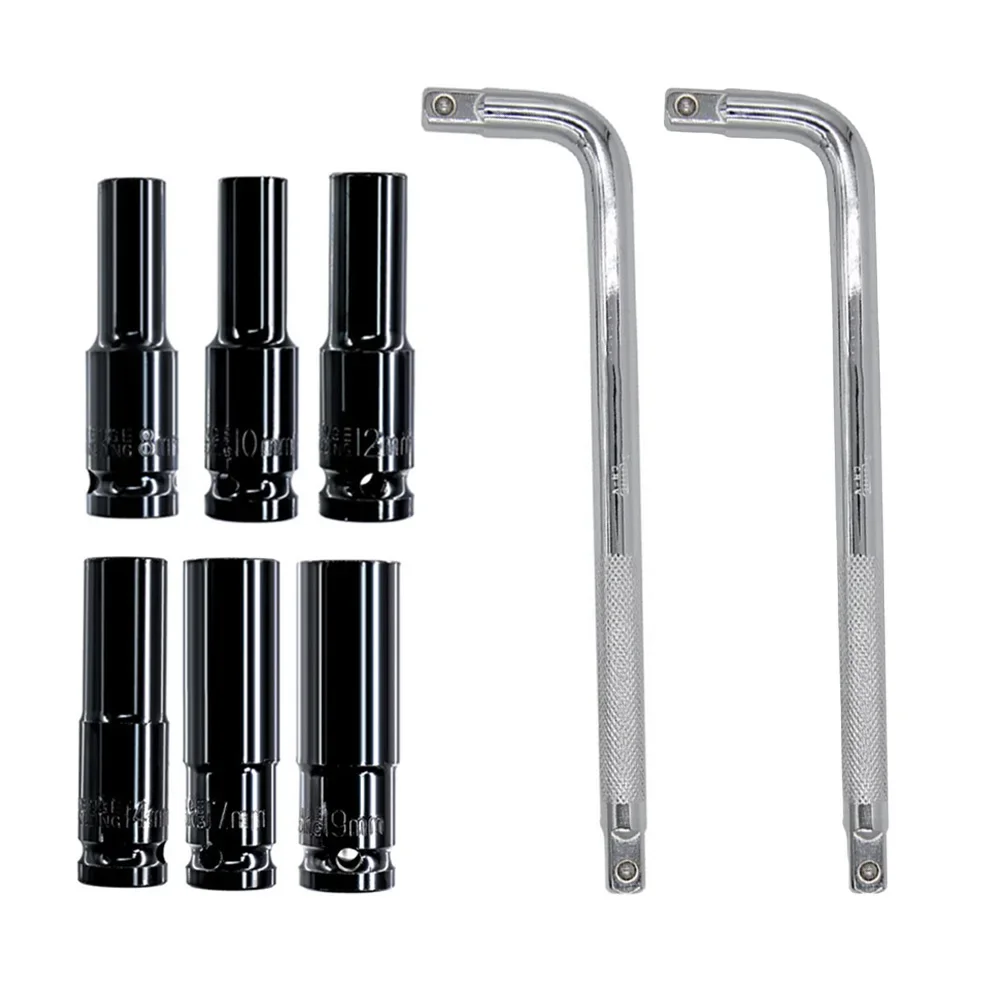 4pcs/set 1/2 Socket With L Shape Extension Double End Bent Bar 8-19mm Sleeve For Lithium Electric Wrench Hand Tools